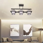 Lustre classique Aramis avec abat-jour carré en bois 3x E27 gris noir