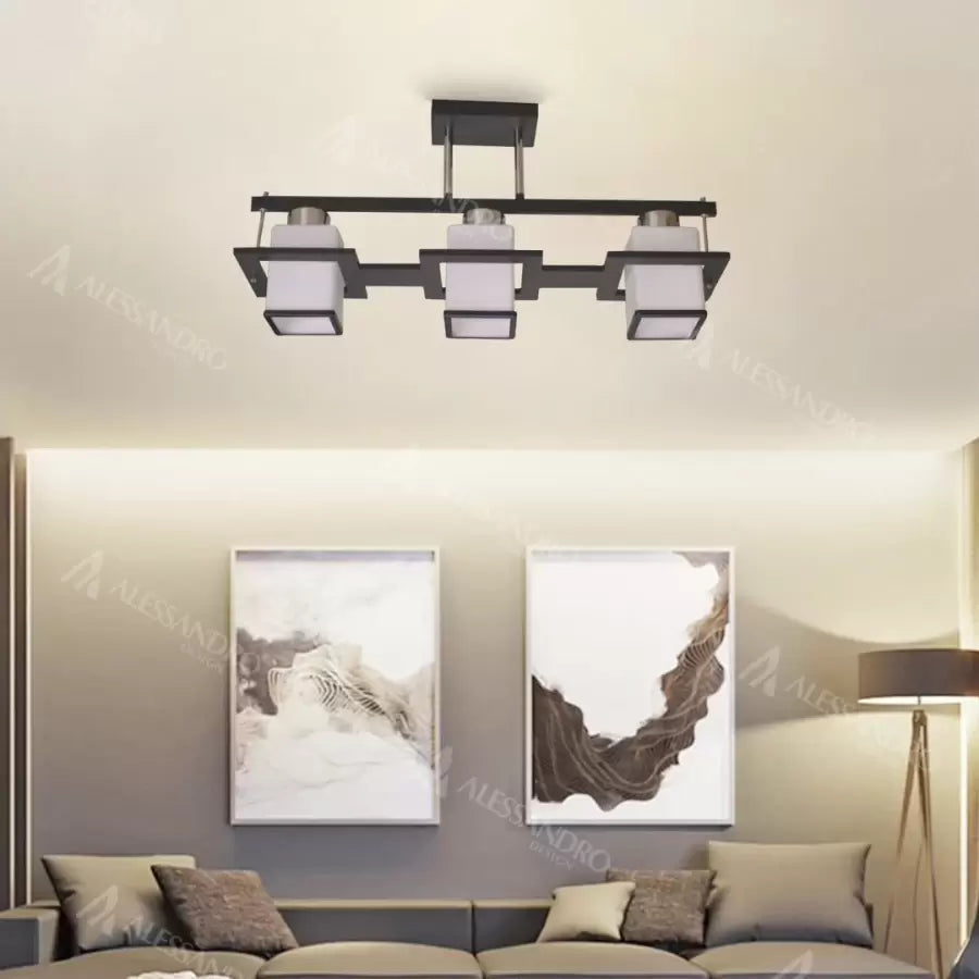 Lustre classique Aramis avec abat-jour carré en bois 3x E27 gris noir