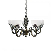 Lustre Rustique COTTAGE, 5*E27, Bronze Antique, Métal et Verre