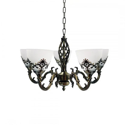 Lustre Rustique COTTAGE, 5*E27, Bronze Antique, Métal et Verre
