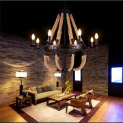 Lustre Circulaire, 8*E14, Noir, Métal et Corde