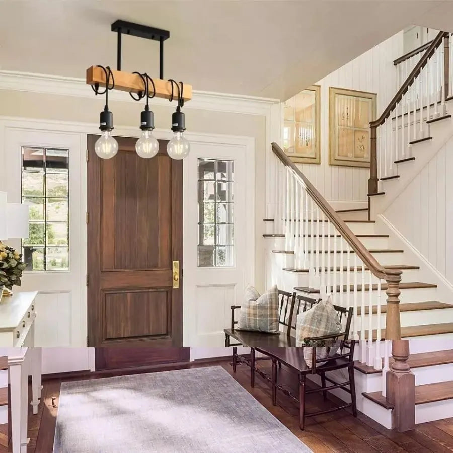 Lustre Ema, 3*E27, marron, métal et bois