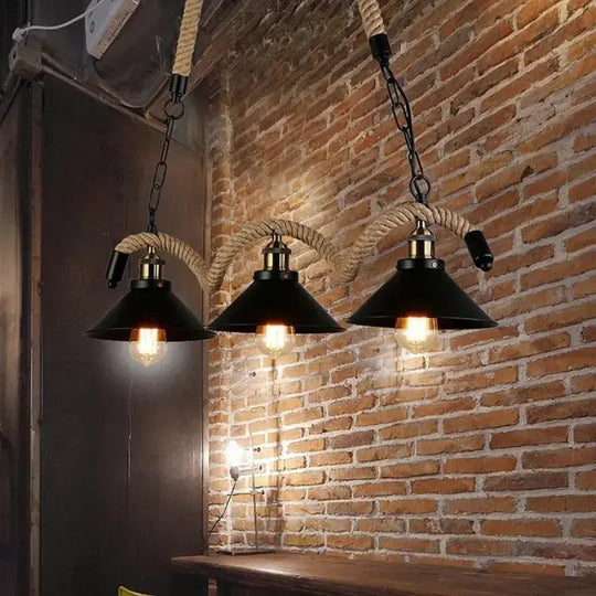 Lustre en corde 3xE27, lustres vintage marron, métal et ficelle Titre par défaut Alessandro Design