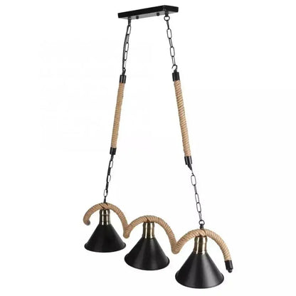 Lustre en corde, 3*E27, marron, métal et ficelle