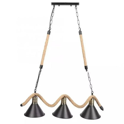 Lustre en corde, 3*E27, marron, métal et ficelle