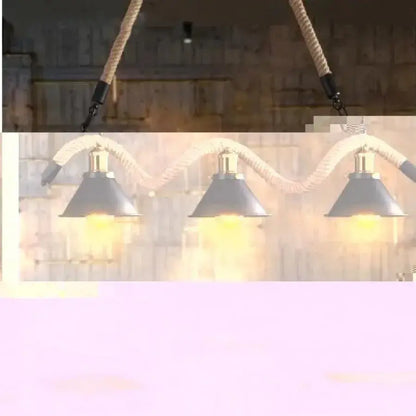 Lustre en corde, 3*E27, marron, métal et ficelle