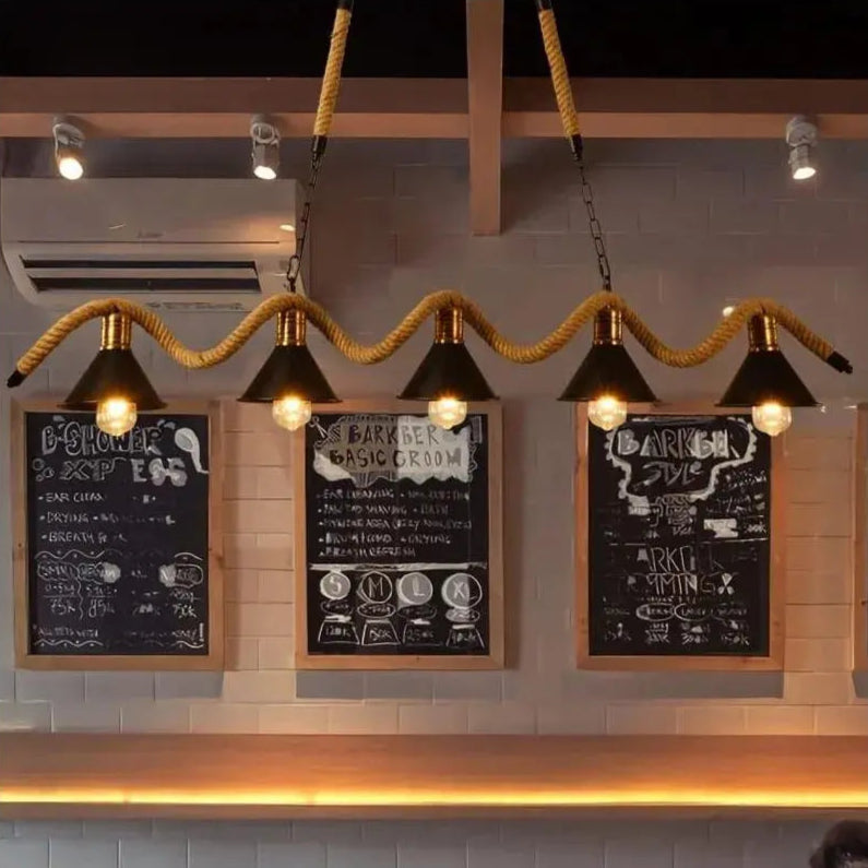 Rope Chandelier, 5*E27, Brown, Metal and String LV570/5BK