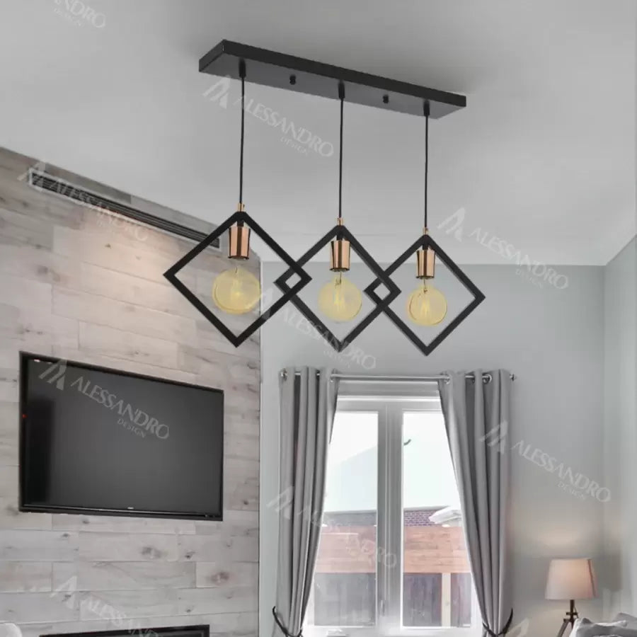 Lustre Fresi, 3*E27, Métal, Noir