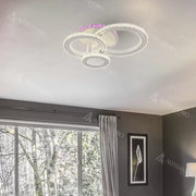 Lustre LED avec télécommande et cristal LEOCADIA RGB 134W, 3 Cercles, Lumière Froide/Chaude/Neutre, Dimmable, Blanc