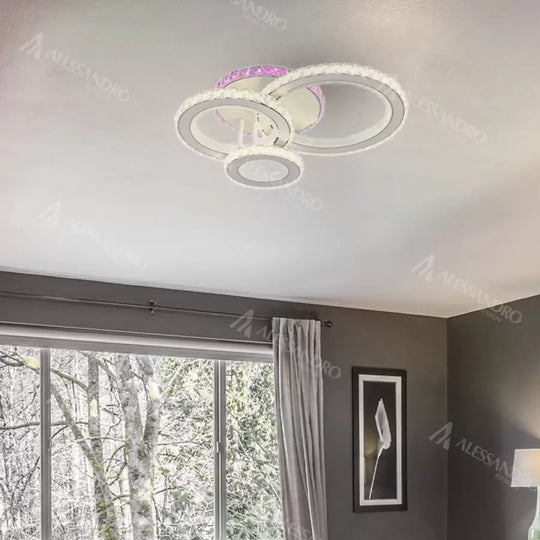 Lustre LED avec télécommande et cristal LEOCADIA RGB 134W, 3 Cercles, Lumière Froid/Chaude/Neutre, Dimmable, Lustre LED en Cristal Blanc Default Title Alessandro Design
