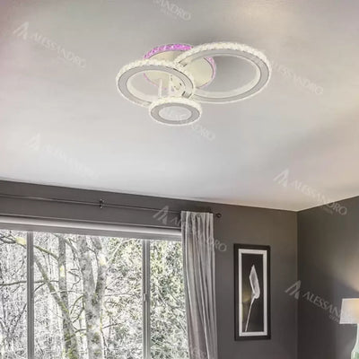 Lustre LED avec télécommande et cristal LEOCADIA RGB 134W, 3 Cercles, Lumière Froide/Chaude/Neutre, Dimmable, Blanc