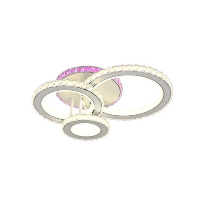 Lustre LED avec télécommande et cristal LEOCADIA RGB 134W, 3 Cercles, Lumière Froide/Chaude/Neutre, Dimmable, Blanc