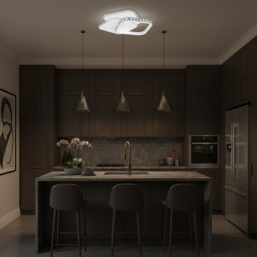 Lustre LED en cristal ANASTASIA 39W, Diamètre 30cm, Lumière Froide/Chaude/Neutre, Blanc