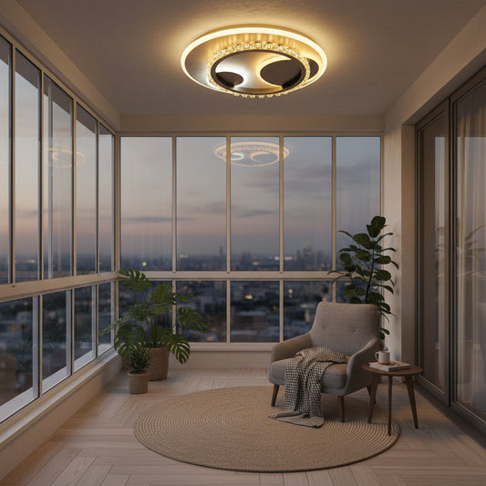 Lustre LED en cristal ARIELLA 39W, Rond, Lumière Froide/Chaude/Neutre, Noir