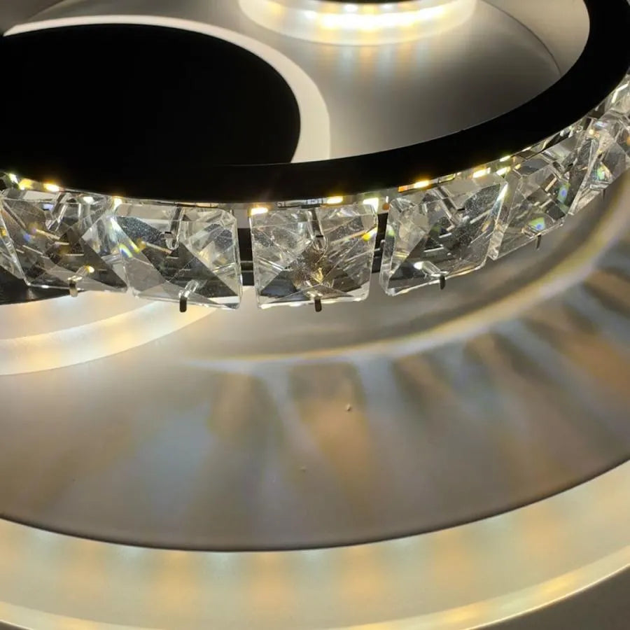 Lustre LED en cristal ARIELLA 39W, Rond, Lumière Froide/Chaude/Neutre, Noir