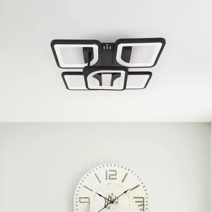 Lustre LED avec télécommande ZOE 68W, 5 carrés, Lumière Froid/Chaud/Neutre, Dimmable, Noir