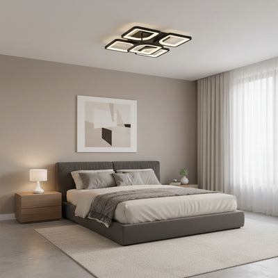 Lustre LED avec télécommande ZOE 65W, 5 carrés, Lumière Froid/Chaud/Neutre, Dimmable, Noir