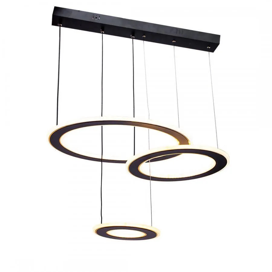 Lustre LED suspendu avec télécommande BLANC 99W, 3 Cercles, Lumière Froid/Chaud/Neutre, Dimmable, Noir, Hauteur Réglable