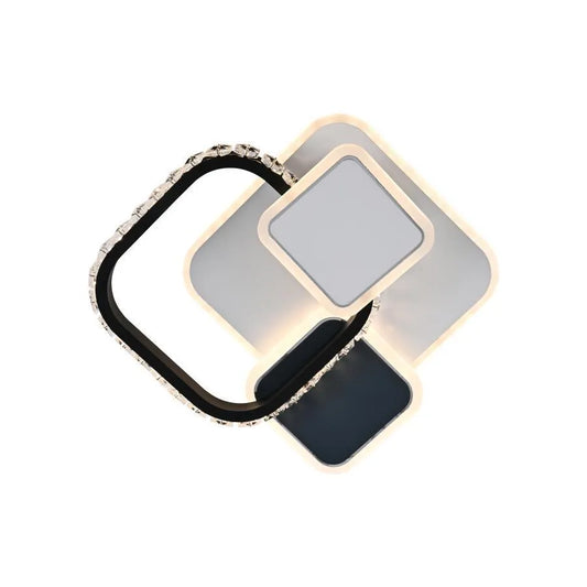 Lustre LED en cristal GELLA 48W, Carré, Lumière Froide/Chaude/Neutre, Noir Blanc