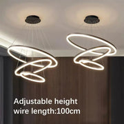 Lustre LED suspendu avec télécommande CASIANA 85W, 3 Cercles, Lumière Froide/Chaude/Neutre, Dimmable, Noir, Hauteur Réglable