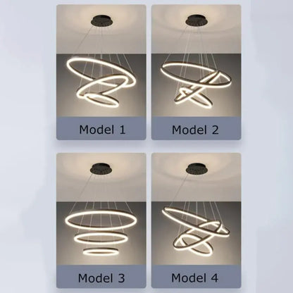 Lustre LED suspendu avec télécommande CASIANA 85W, 3 Cercles, Lumière Froide/Chaude/Neutre, Dimmable, Noir, Hauteur Réglable