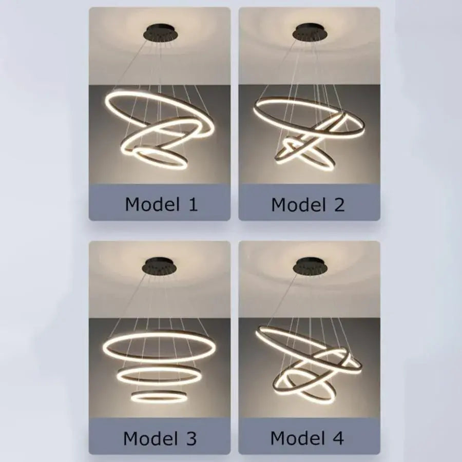 Lustre LED suspendu avec télécommande CASIANA 85W, 3 Cercles, Lumière Froide/Chaude/Neutre, Dimmable, Noir, Hauteur Réglable