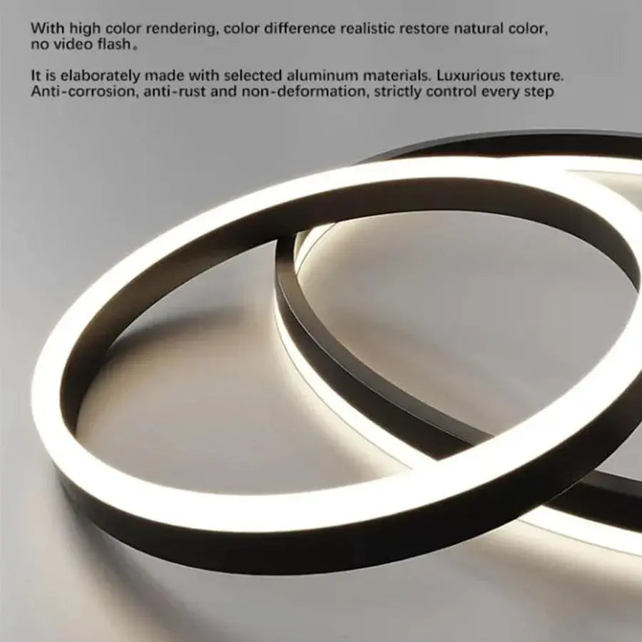 Lustre LED suspendu avec télécommande CASIANA 85W, 3 Cercles, Lumière Froide/Chaude/Neutre, Dimmable, Noir, Hauteur Réglable