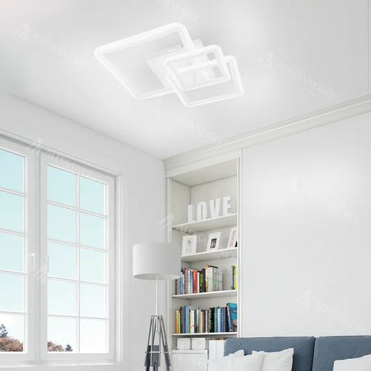 Lustre LED avec télécommande FARYDA 120W, 3 Carrés, Lumière Froide/Chaude/Neutre, Dimmable, Blanc