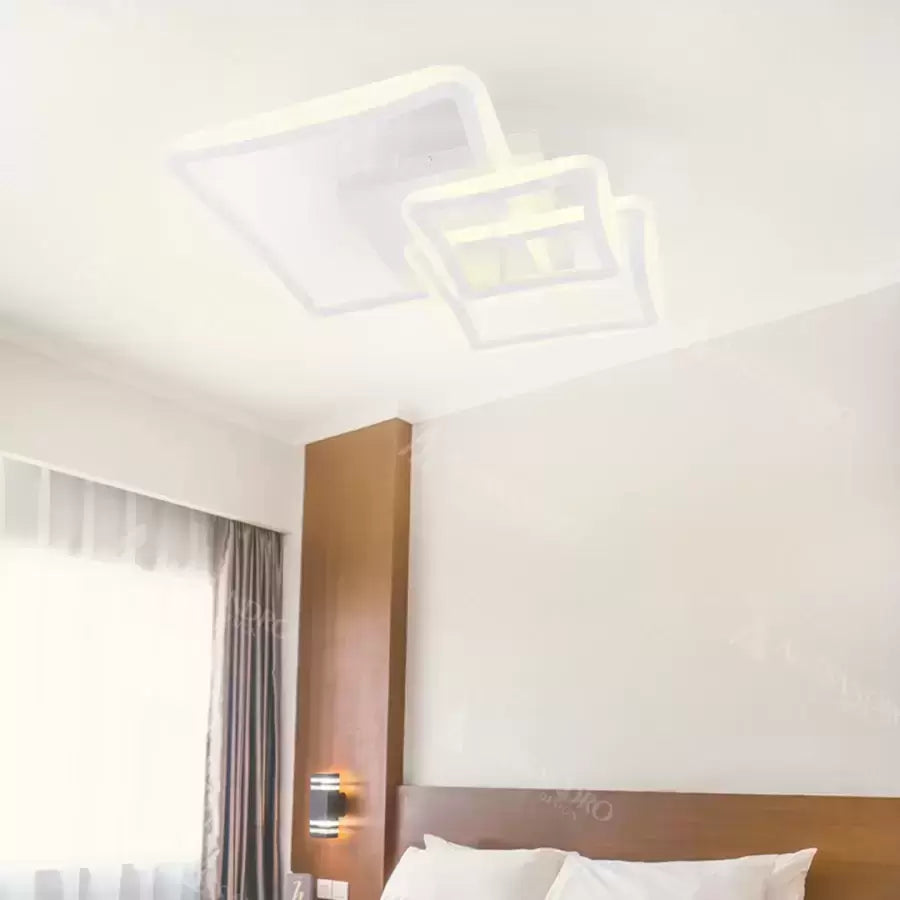 Lustre LED avec télécommande FARYDA 120W, 3 Carrés, Lumière Froide/Chaude/Neutre, Dimmable, Blanc