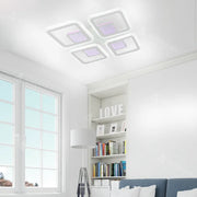 Lustre LED avec télécommande CHAI 3D 104W, 4 Carrés, Lumière Froide/Chaude/Neutre, Dimmable, Blanc