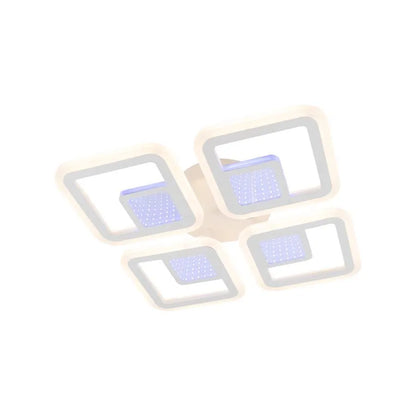 Lustre LED avec télécommande CHAI 3D 104W, 4 Carrés, Lumière Froide/Chaude/Neutre, Dimmable, Blanc