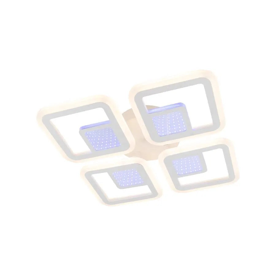 Lustre LED avec télécommande CHAI 3D 104W, 4 Carrés, Lumière Froide/Chaude/Neutre, Dimmable, Blanc