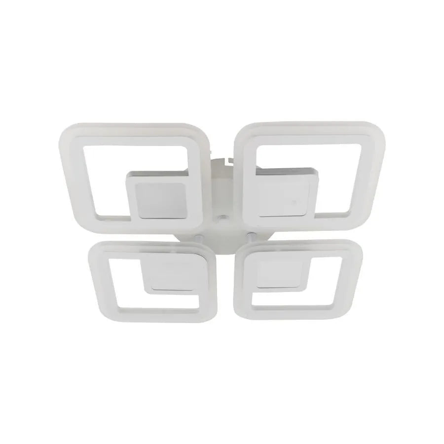 Lustre LED avec télécommande CHAI 3D 104W, 4 Carrés, Lumière Froide/Chaude/Neutre, Dimmable, Blanc