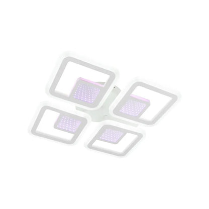 Lustre LED avec télécommande CHAI 3D 104W, 4 Carrés, Lumière Froide/Chaude/Neutre, Dimmable, Blanc