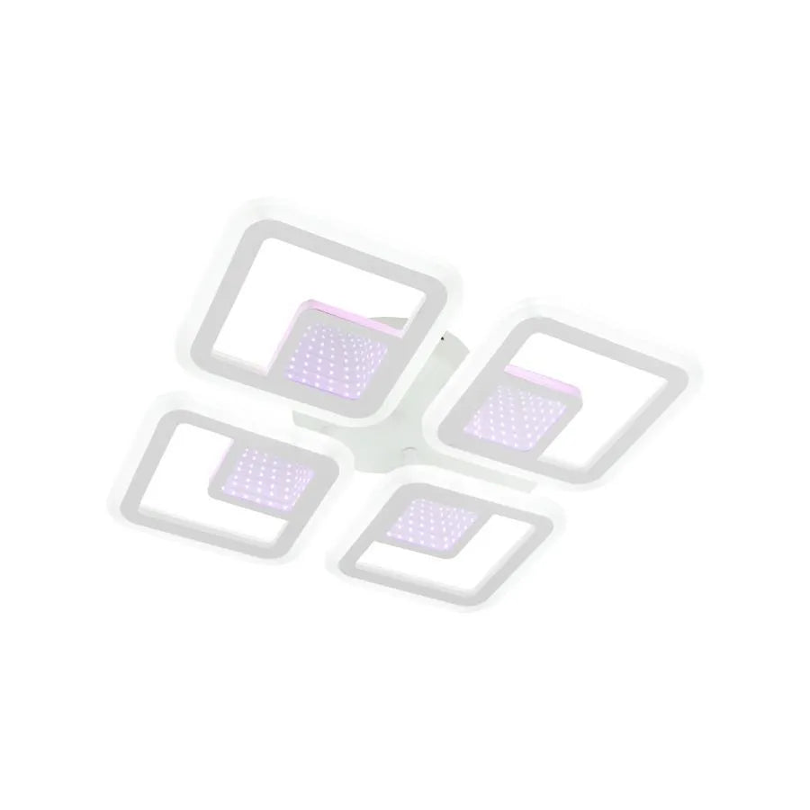 Lustre LED avec télécommande CHAI 3D 104W, 4 Carrés, Lumière Froide/Chaude/Neutre, Dimmable, Blanc