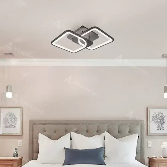 Lustre LED avec télécommande ZOE 27W, 2 Carrés, Lumière Froid/Chaud/Neutre, Dimmable, Noir