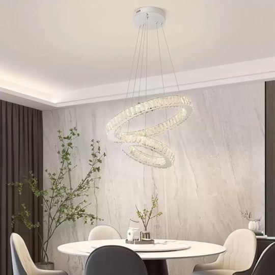 Lustre LED suspendu avec télécommande et cristal CANAAN 80W, 2 Cercles, Lumière Froide/Chaude/Neutre, Intensité variable, Chrome Brillant, Hauteur Réglable Lustres Modernes Titre par défaut Alessandro Design
