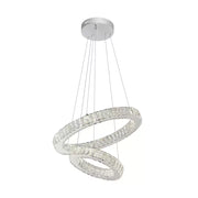Lustre LED suspendu avec télécommande et cristal CANAAN 80W, 2 Cercles, Lumière Froid/Chaud/Neutre, Dimmable, Chrome Brillant, Hauteur Réglable