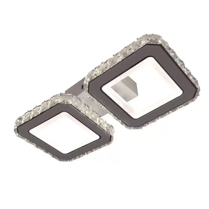 Lustre LED avec télécommande et cristal QUADRIS 41W, 2 Carrés, Lumière Froide/Chaude/Neutre, Dimmable, Blanc