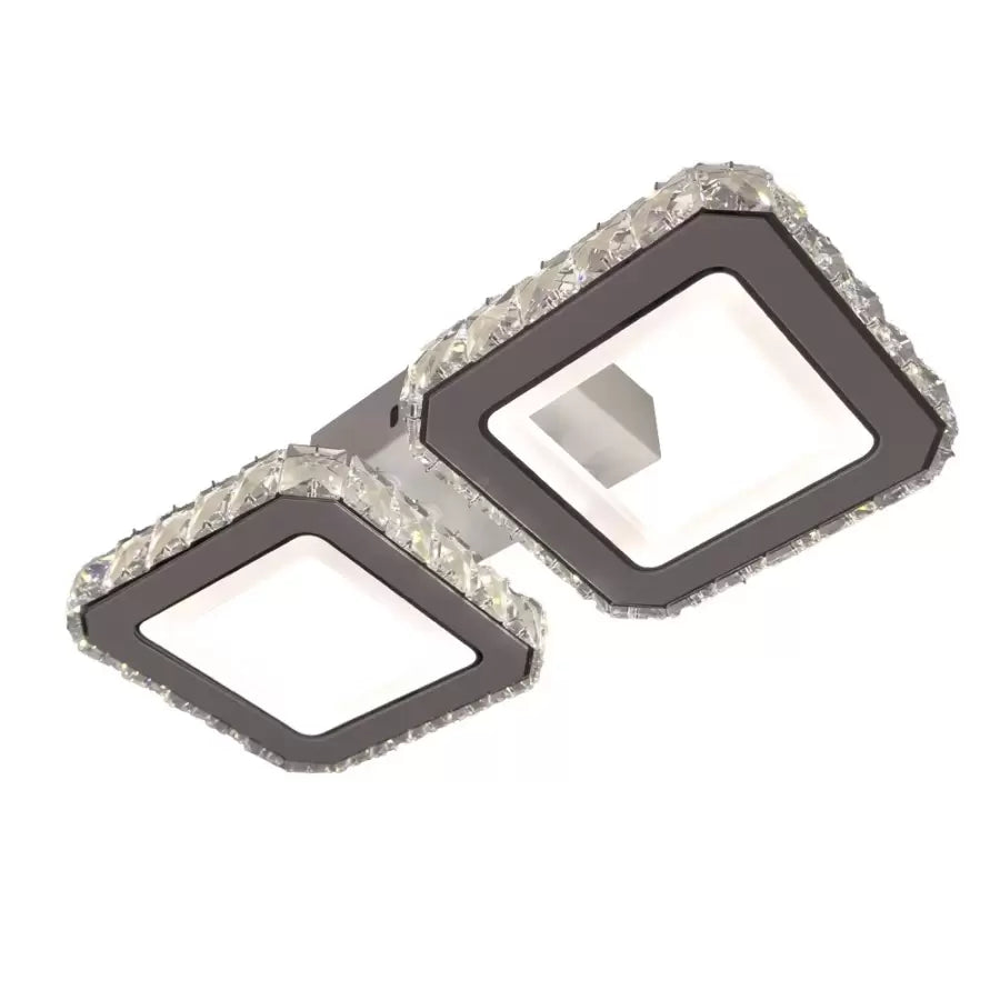 Lustre LED avec télécommande et cristal QUADRIS 41W, 2 Carrés, Lumière Froide/Chaude/Neutre, Dimmable, Blanc