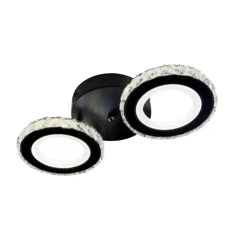 Lustre LED avec télécommande et cristal NOVA ROTONDA 29W, 2 Cercles, Lumière Froide/Chaude/Neutre, Dimmable, Noir