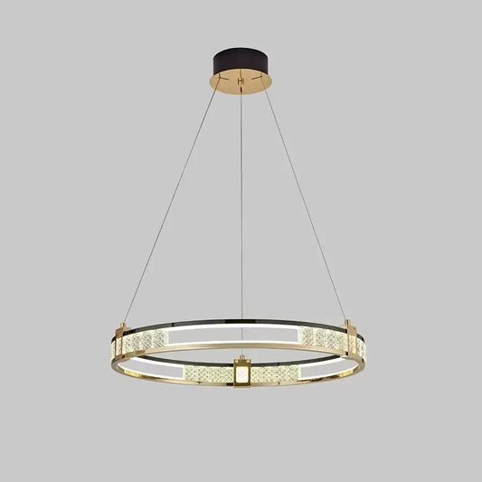 Lustre LED suspendu avec télécommande et cristal ROGER 80W, 1 Cercle, Lumière Froid/Chaud/Neutre, Dimmable, Or Brillant, Hauteur Réglable