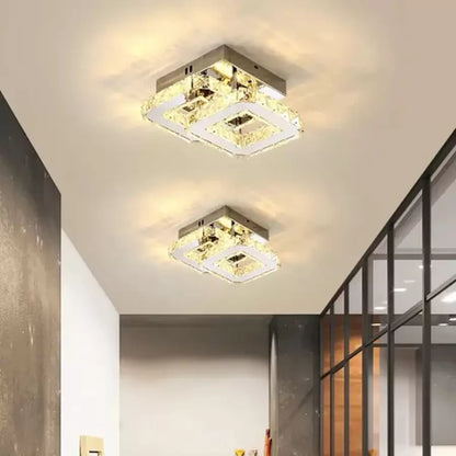 Lustre LED avec cristal JEREMIAH 48W, 2 Carrés, Lumière Froid/Chaude/Neutre, Dimmable, Chrome Brillant