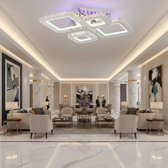 Lustre LED avec télécommande et cristal NOVA RHOMBA RGB 95W, 4 carrés, lumière froide/chaude/neutre, variable, lustres et cristaux LED chromés brillants Titre par défaut Alessandro Design