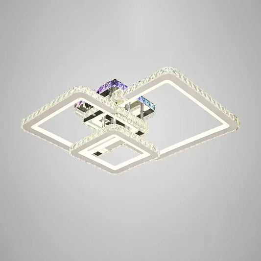 Lustre LED avec télécommande et cristal JUSTIN RGB 106W, 3 Carrés, Lumière Froid/Chaud/Neutre, Dimmable, Chrome Brillant