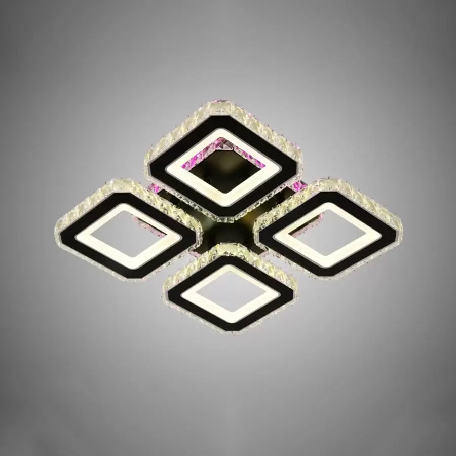 Lustre LED avec télécommande et cristal BLAKELY RGB 74W, 4 Carrés, Lumière Froid/Chaud/Neutre, Dimmable, Noir