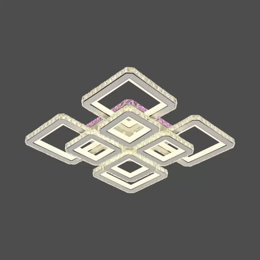 Lustre LED avec télécommande et cristal BLAKELY RGB 163W, 8 Carrés, Lumière Froide/Chaude/Neutre, Dimmable, Blanc