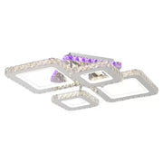 Lustre LED avec télécommande et cristal NOVA RHOMBA RGB 95W, 4 Carrés, Lumière Froid/Chaud/Neutre, Dimmable, Chrome Brillant