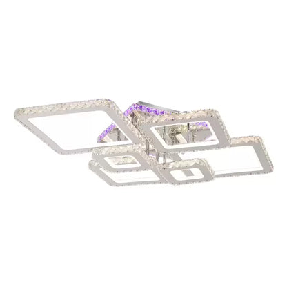 Lustre LED avec télécommande et cristal NOVA RHOMBA RGB 168W, 6 Carrés, Lumière Froid/Chaud/Neutre, Dimmable, Chrome Brillant