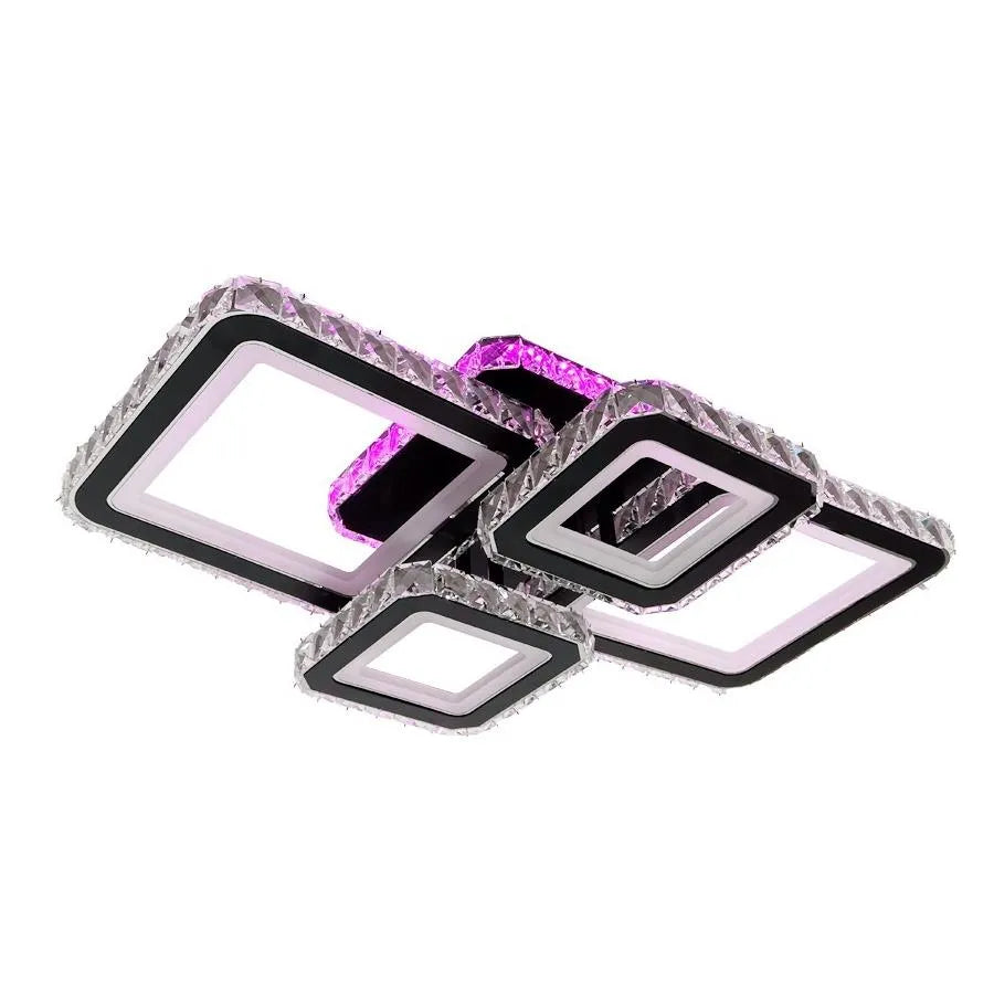 Lustre LED avec télécommande et cristal BLAKELY RGB 154W, 4 Carrés, Lumière Froid/Chaud/Neutre, Dimmable, Noir